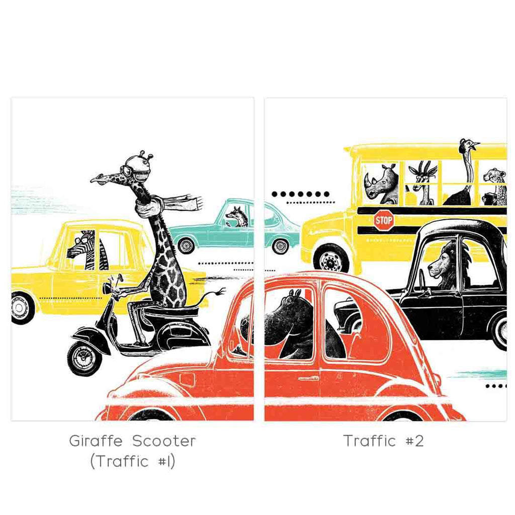 Art Print - 18x24 - Traffic #1 Giraffe Scooter Limited Edition Posters & Prints by Factory 43