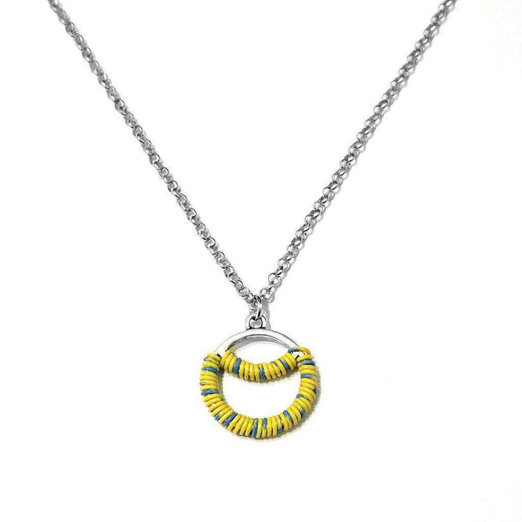 Necklace - Sunrise Circle - Yellow and Blue Communication Wire by XV Studios