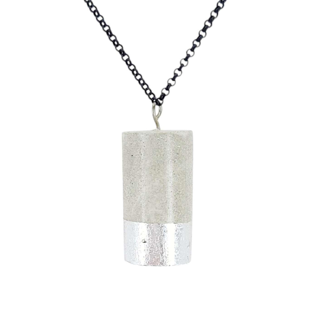 Necklace - Gilded Concrete Cylinder Pendant (Silver) by Studio Corbelle