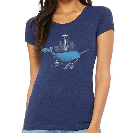 Adult Tee - Narwhal Ninja Diver Seattle Navy Fitted Tee (S - 2XL) by Namu