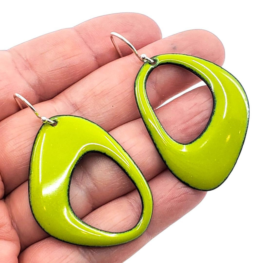 Earrings - Retro Asymmetrical Open (Lime Green) by Magpie Mouse Studios
