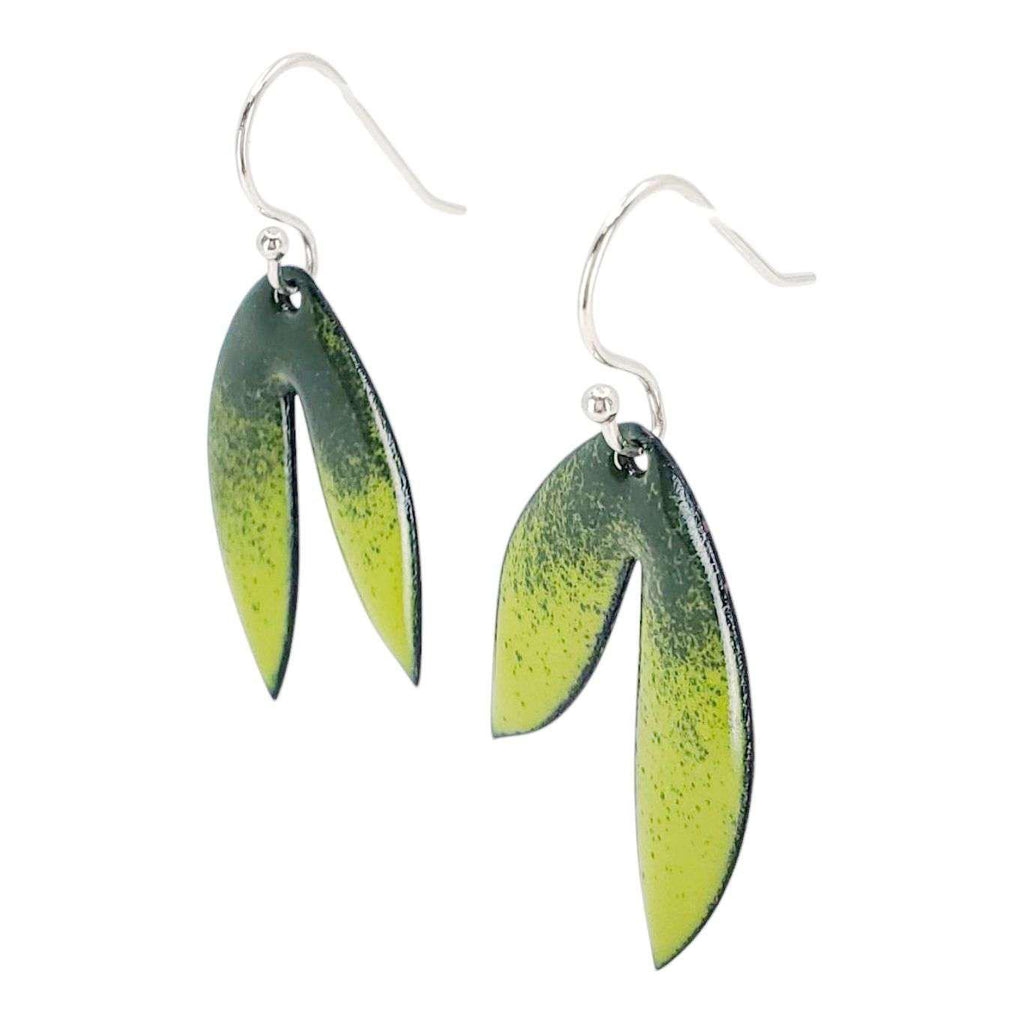 Earrings - Double Small Leaf (Green Gradient) by Magpie Mouse Studios