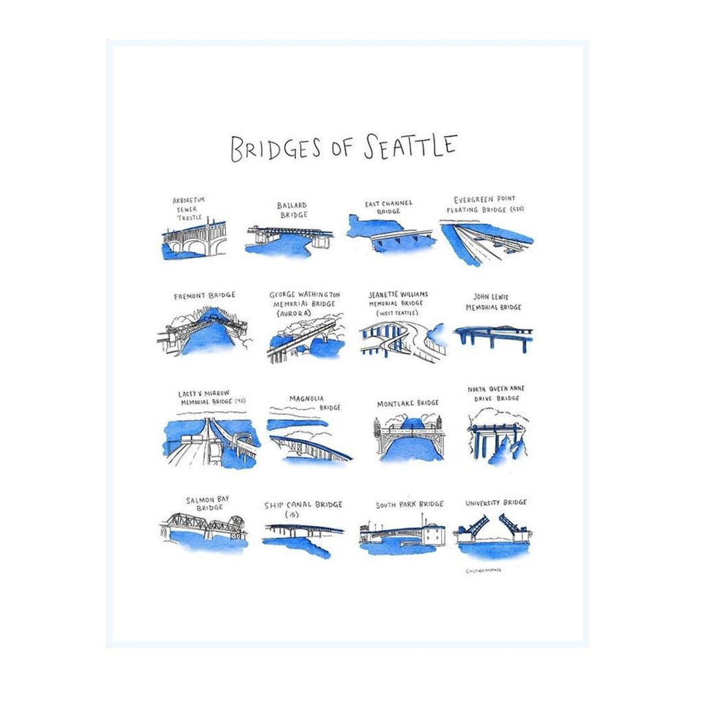 Art Print - 8.5x11in - Seattle Bridges by Urb.Em.Sketches