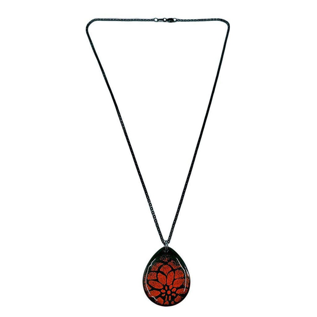 Necklace - Teardrop Flower Petals (Black Orange) by Magpie Mouse Studios