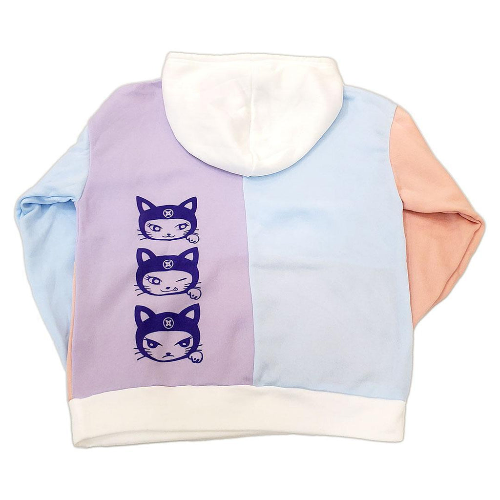 Hoodie - Adult Kitty Ninjas Pullover Purple on Pastel Color Block (Small) by Namu
