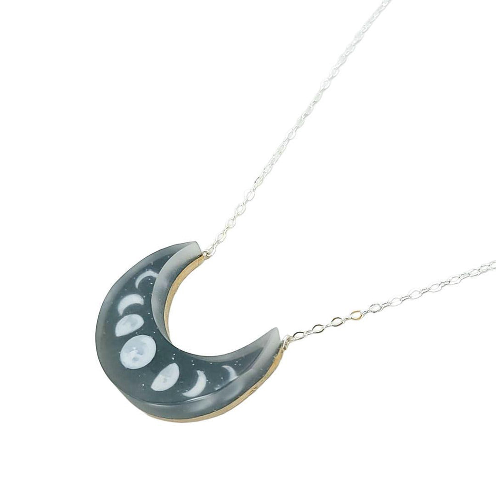 Necklace - Glitter Moons Crescent Painted by Fernworks