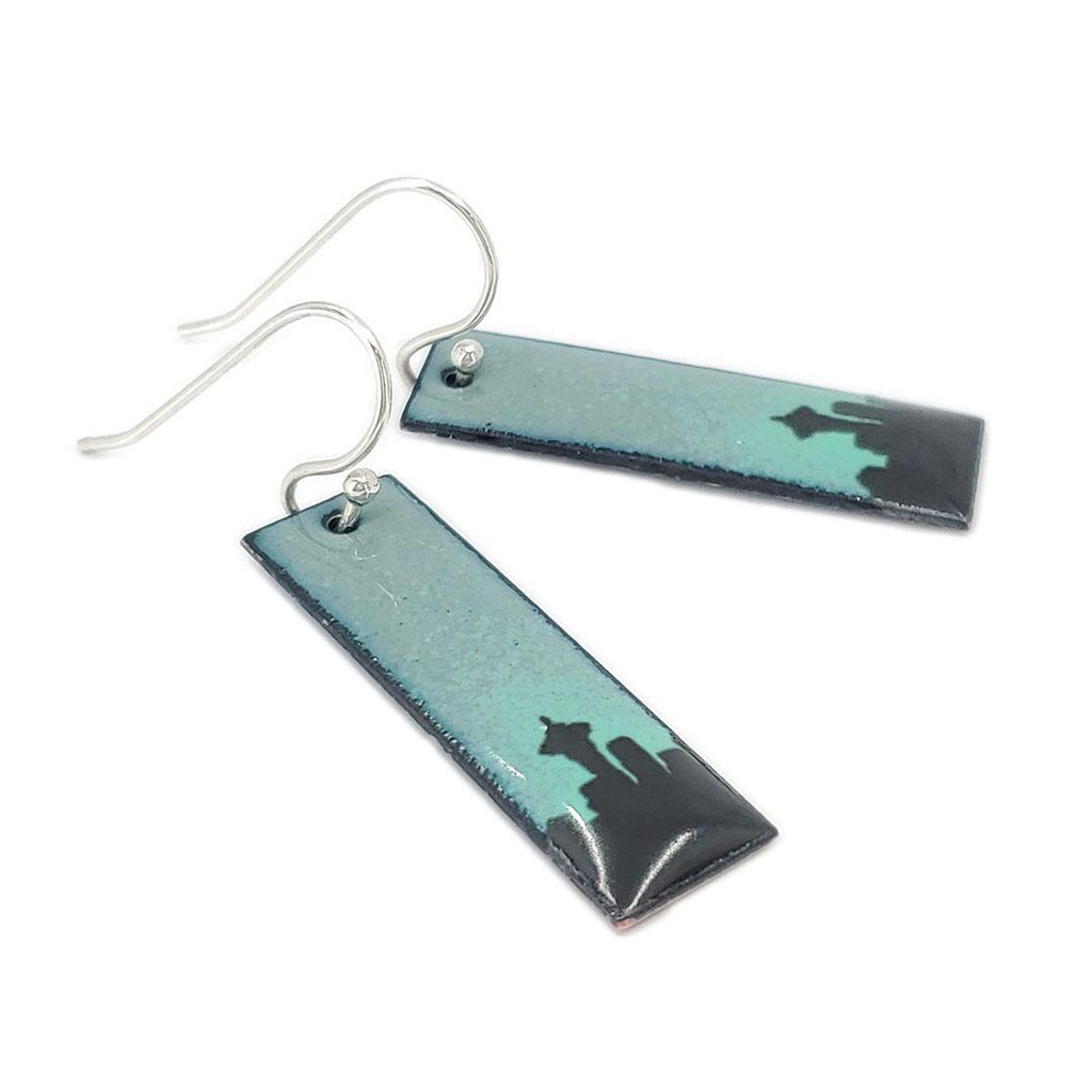 Earrings - Seattle Skyline Slim Rectangle (Gray Aqua) by Magpie Mouse