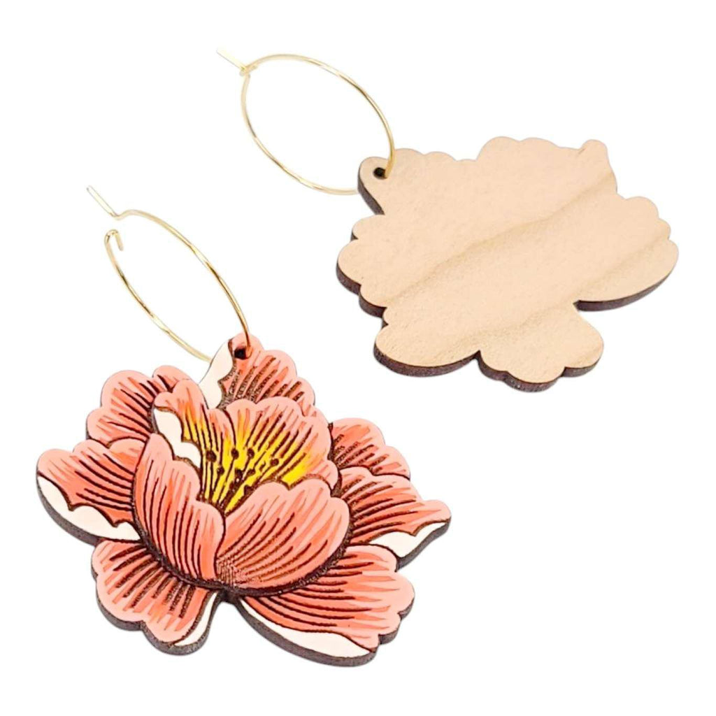 Earrings - Peony Flower (Gold Hoops) by Fresh Cuttery