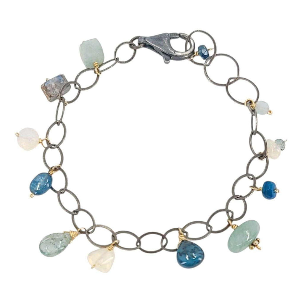 Bracelet - Dainty Gemstone Drops (Opal, Kyanite, Aquamarine) by Calliope Jewelry