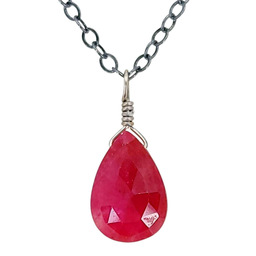 Necklace - Sterling Gemstone Drop (Ruby) by Foamy Wader