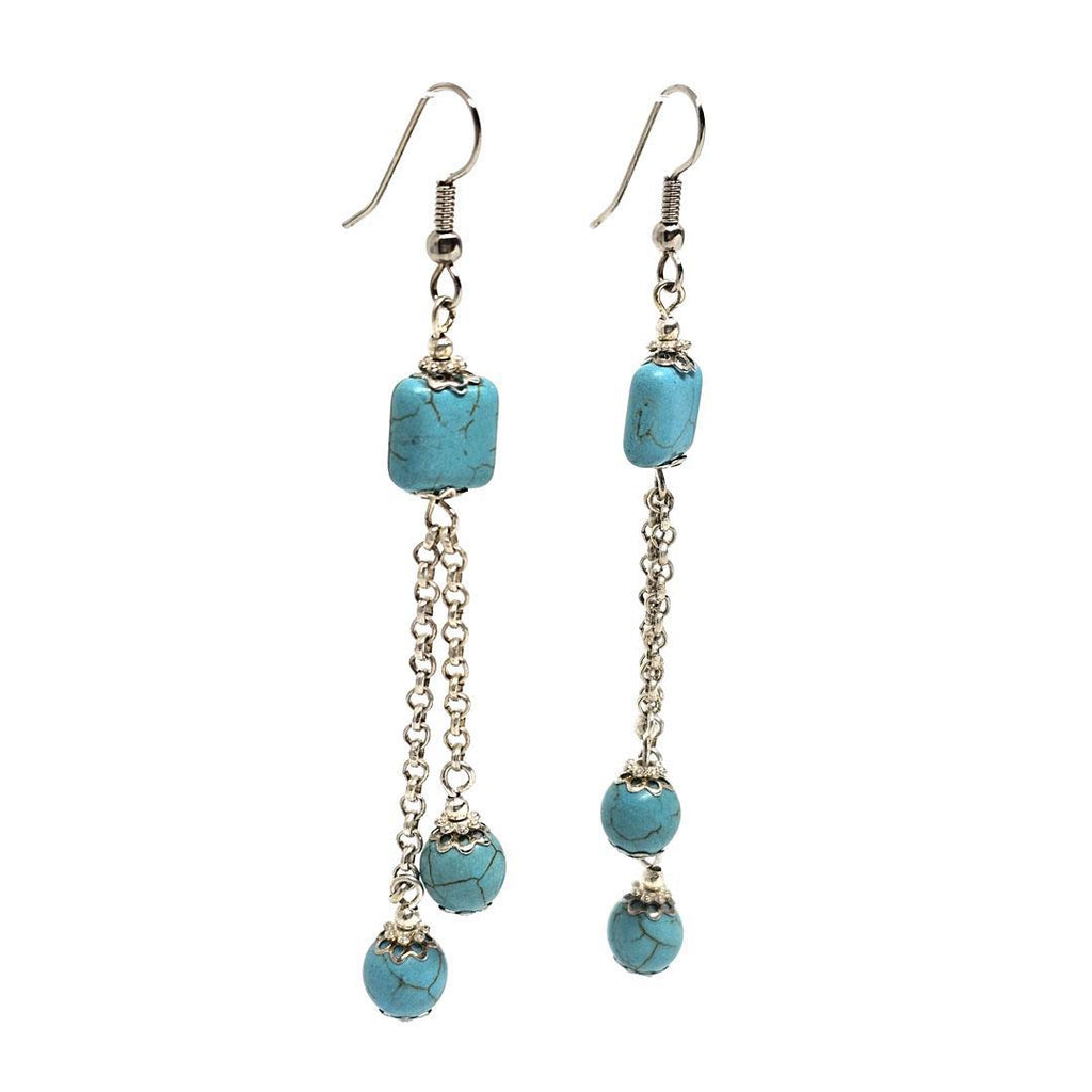 Earrings - Double Drop Howlite Beads Silver-plate by Tiny Aloha