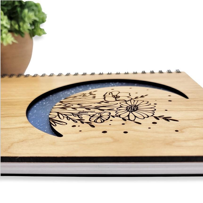 Journal - Floral Moon Cutout Wood Cover with Lined Pages by Bumble and Birch