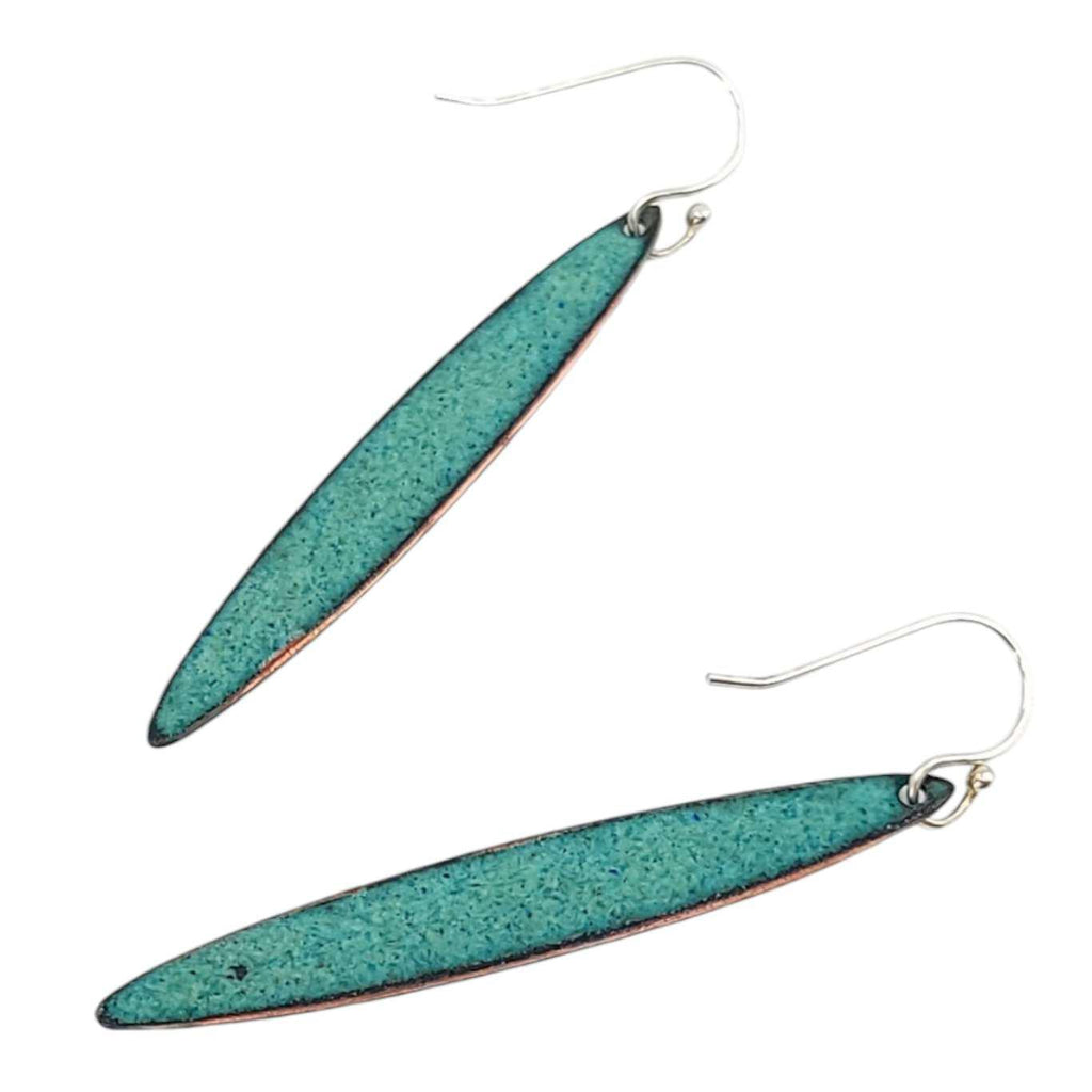 Earrings - Long Stiletto (Orange Floral on Teal) by Magpie Mouse Studios