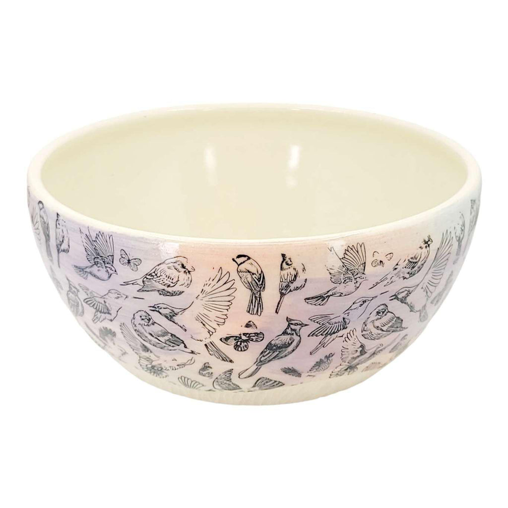 Bowl - Large Stoneware Blue Purple Pink with Black Birds by Clay It Forward