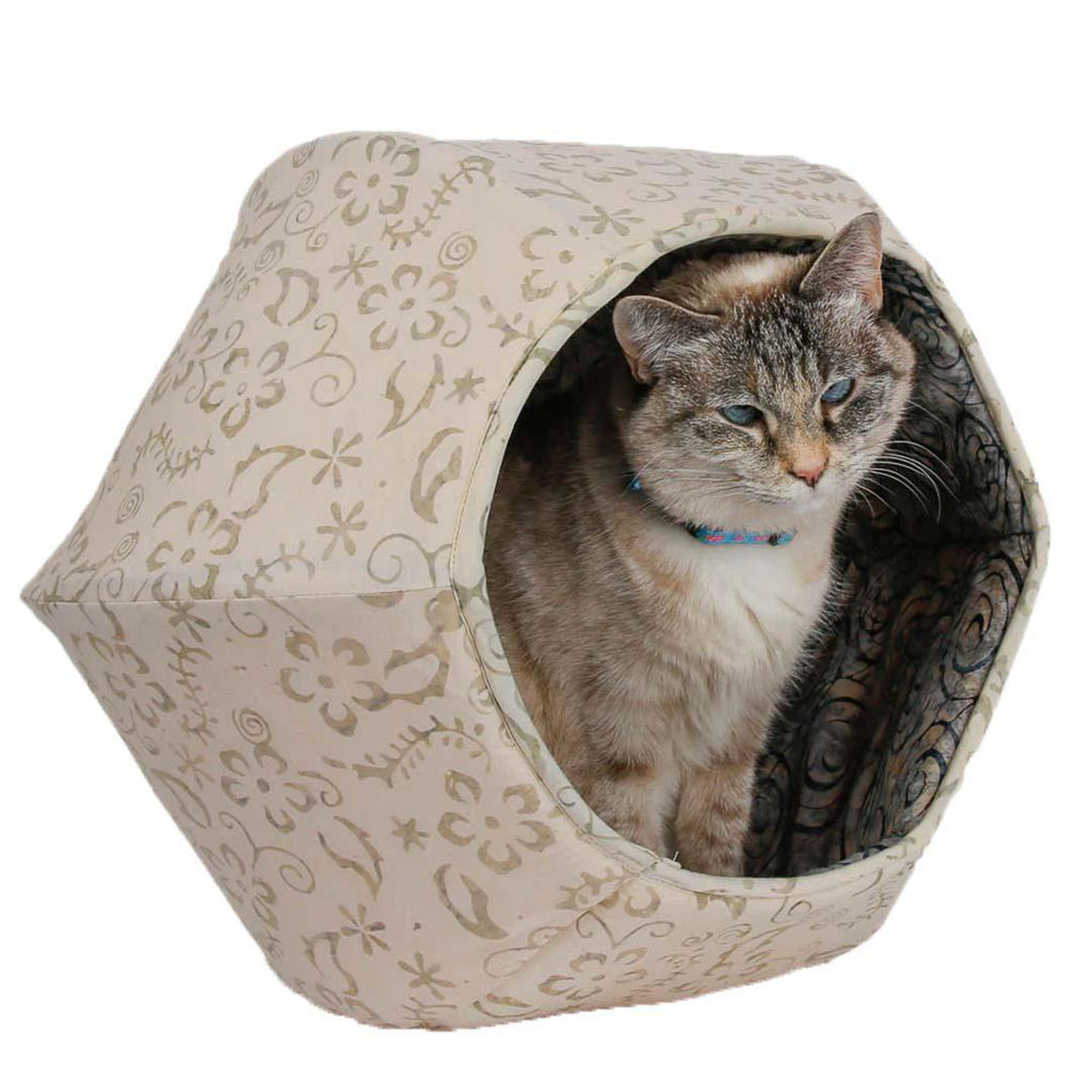Regular The Cat Ball - Tan Floral Batik (Gray Geometric Swirl Lining) by The Cat Ball