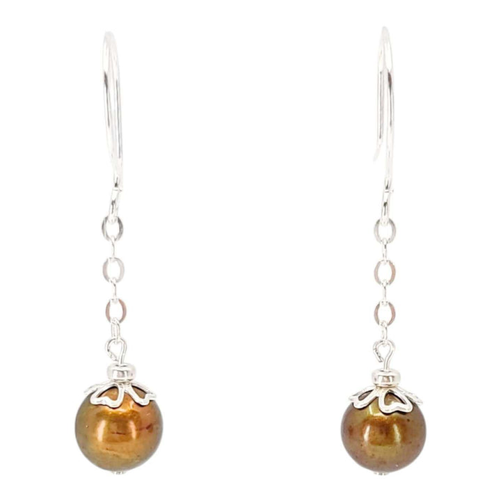 Earrings - Pearl Chain Drops (Bronze Pearl, Silver Fill) by Tiny Aloha