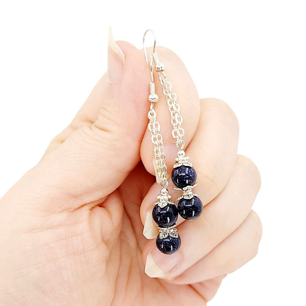 Earrings - Blue Goldstone Long Drops by Tiny Aloha