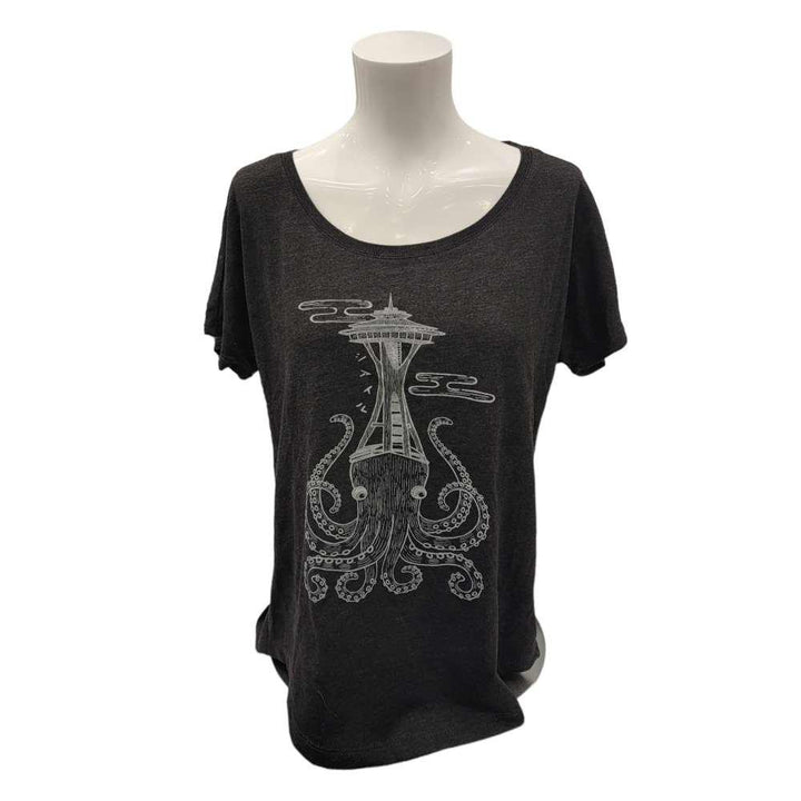 Adult Tee - Octo Space Needle on Heathered Gray Scoopneck Tee by Namu