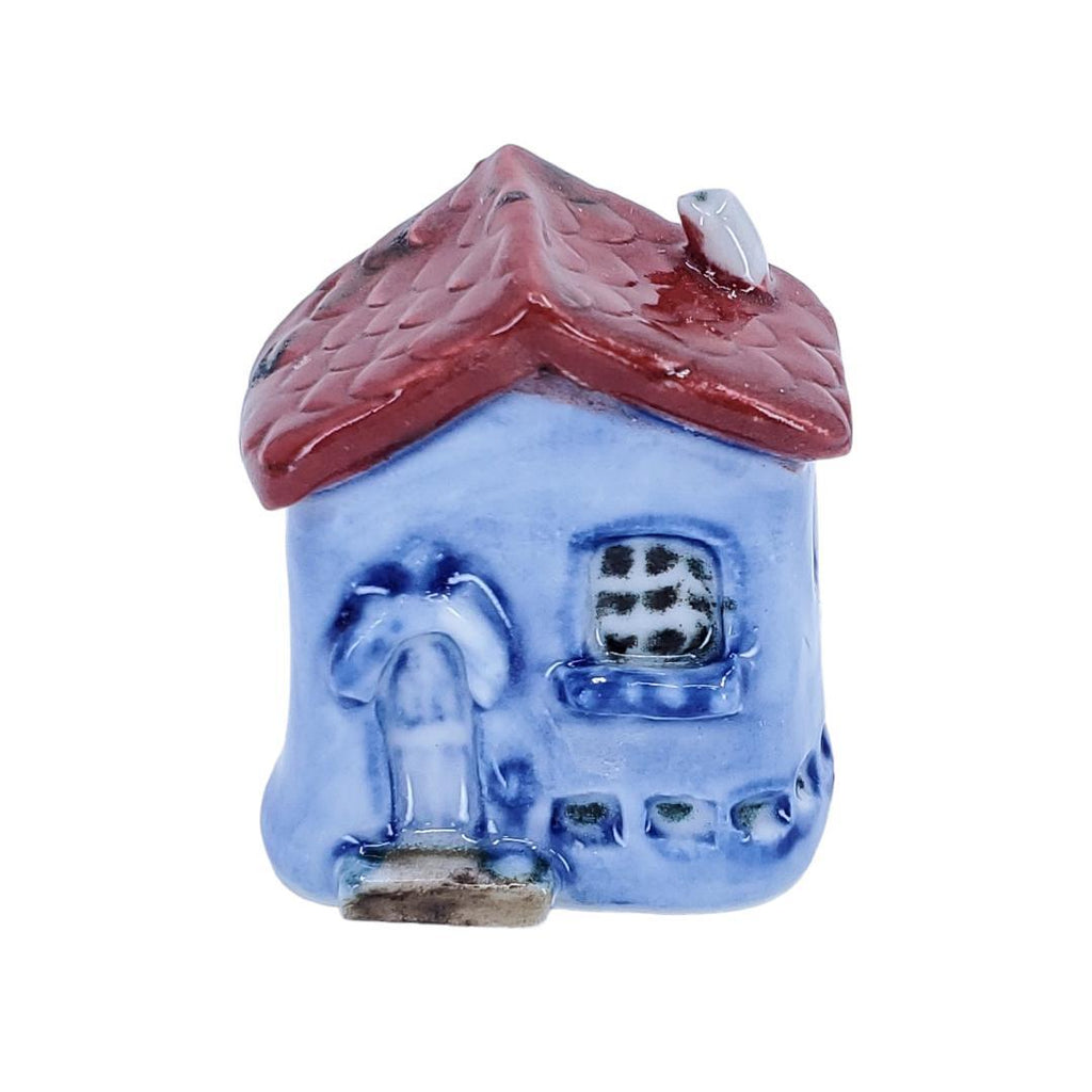 Tiny House - Blue House White Door Red Roof by Mist Ceramics