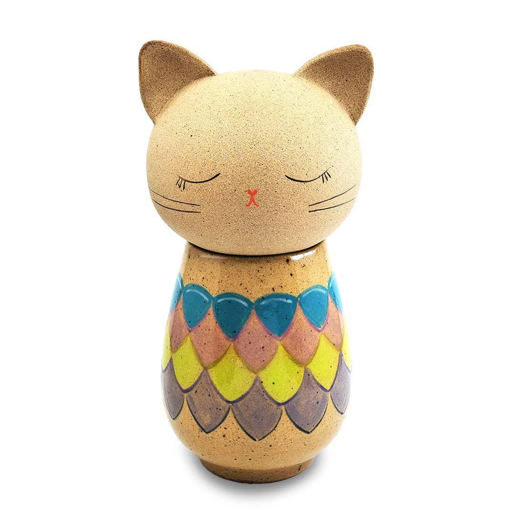 Kokeshi Small - Kitty Cat with Cool Tone Scales by Jennifer Fujimoto