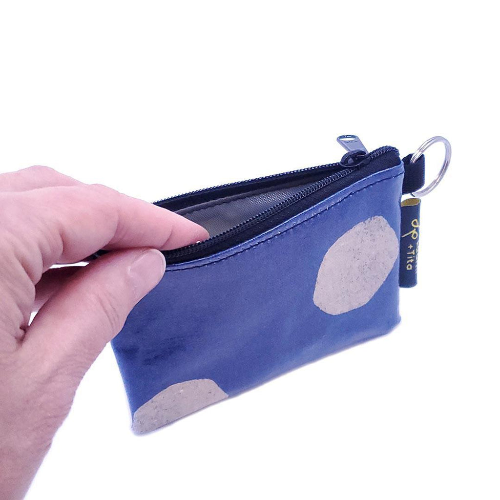 Coin Purse - Standard - Dots (Blue Linen) by Laarni and Tita