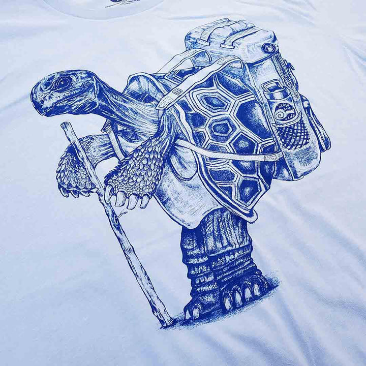 Adult Crew Neck - Hiking Tortoise Light Blue Tee (S - 2X) by Slow Loris