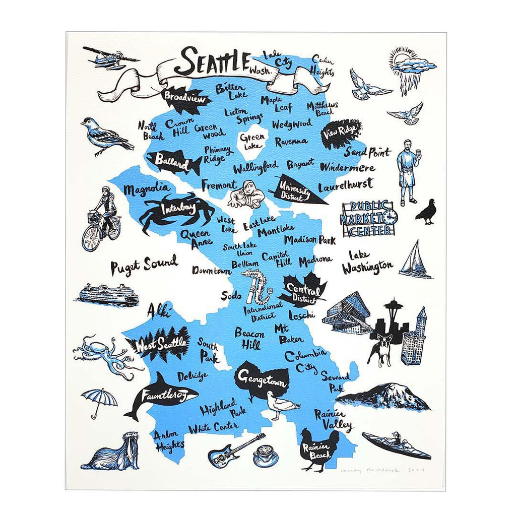 Art Print - 11.5 x 14 Seattle Neighborhoods (Turquoise)  by Oliotto