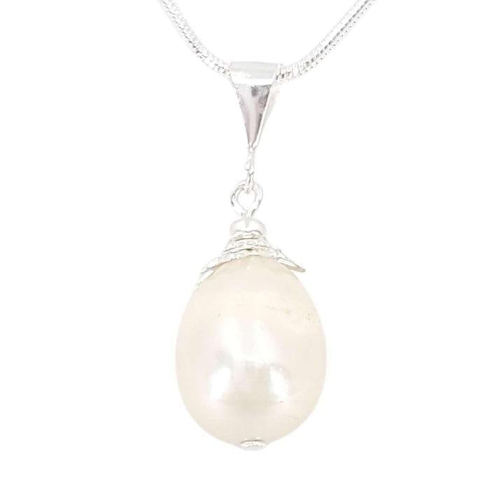 Necklace - Large Single Pearl Pendant (Cream, Silver Fill Snake Chain) by Tiny Aloha