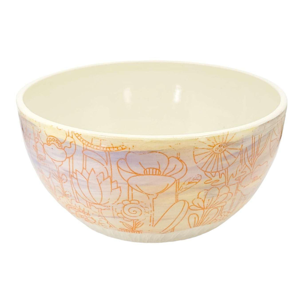 Bowl - Large Stoneware Purple Orange Flowers by Clay It Forward