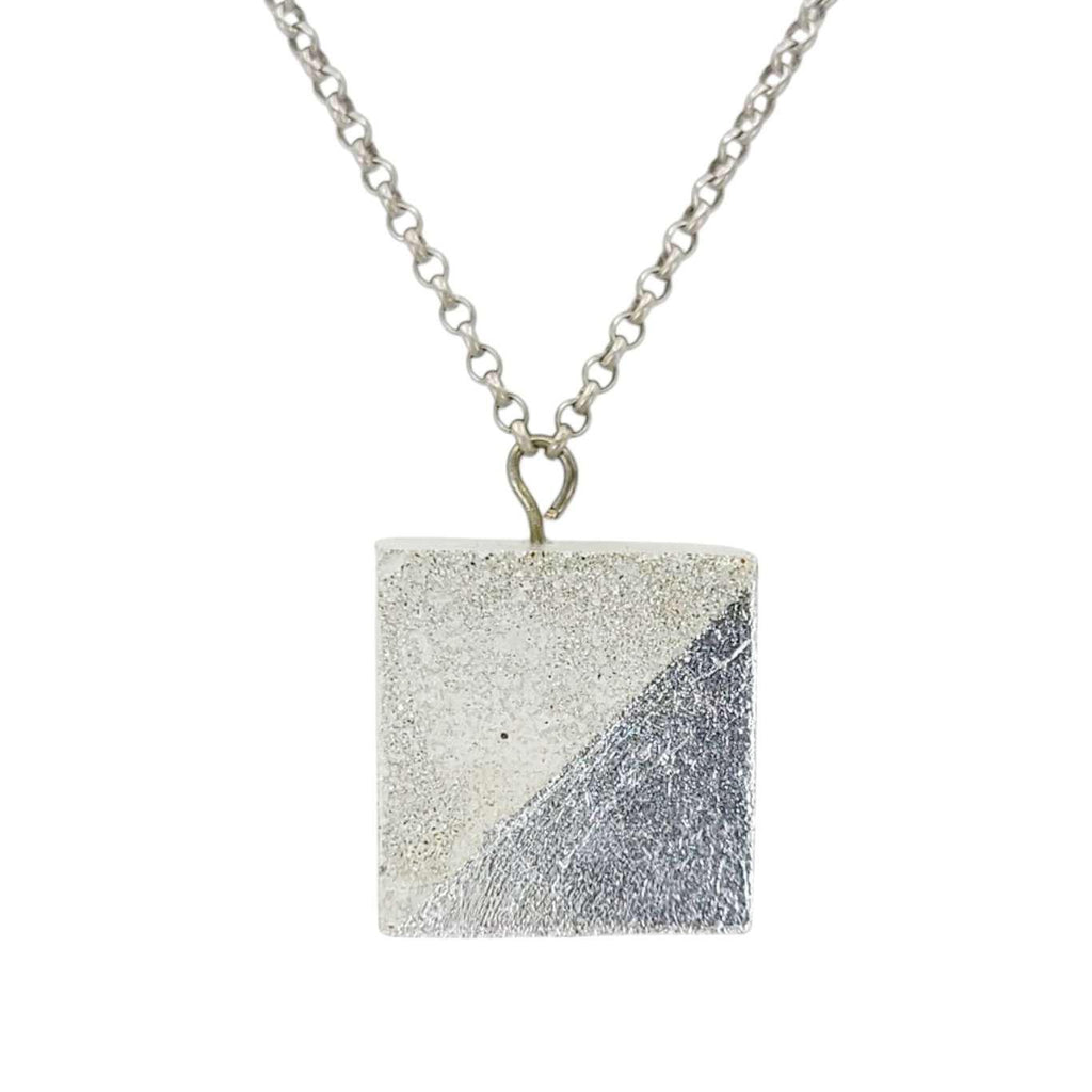 Necklace - Gilded Concrete Cube Pendant (Silver) by Studio Corbelle