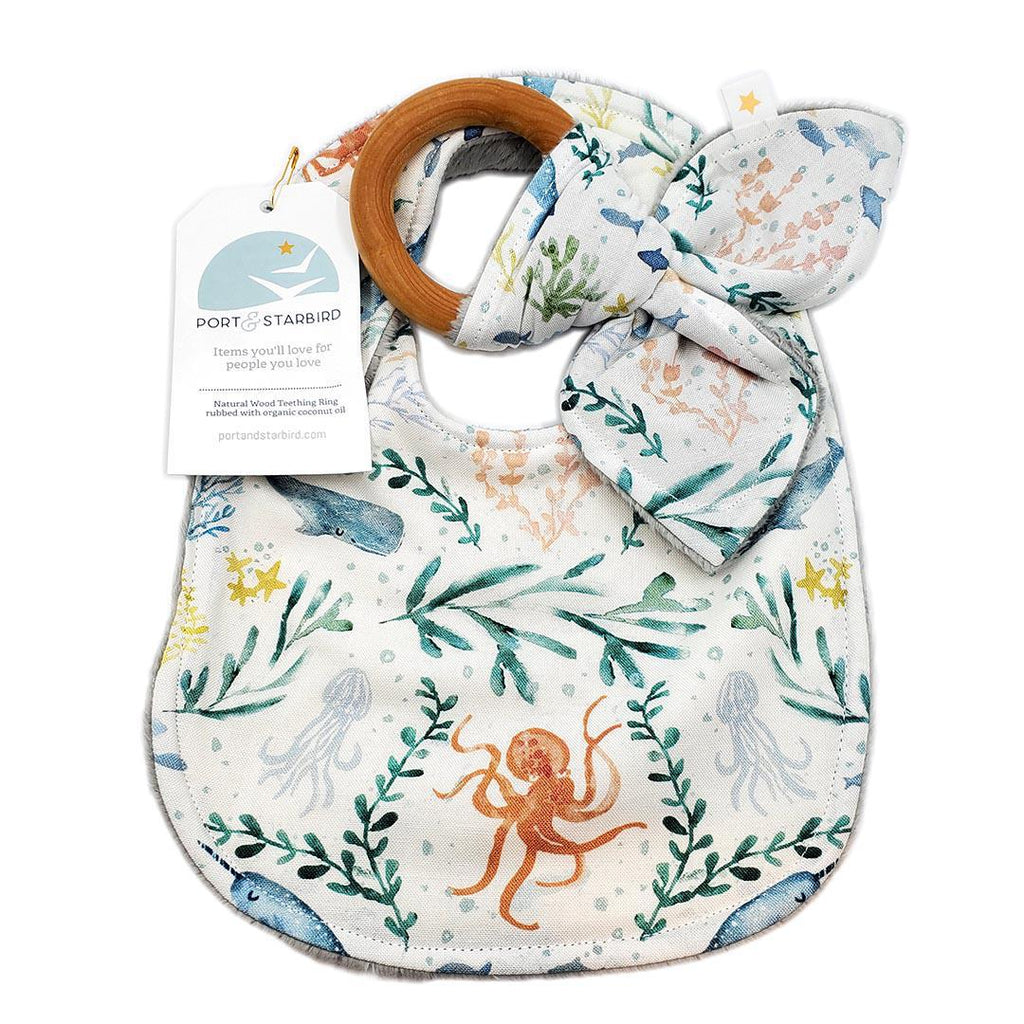 Gift Set - Enchanted Sea Life Bib and Teething Ring by Port and Starbird