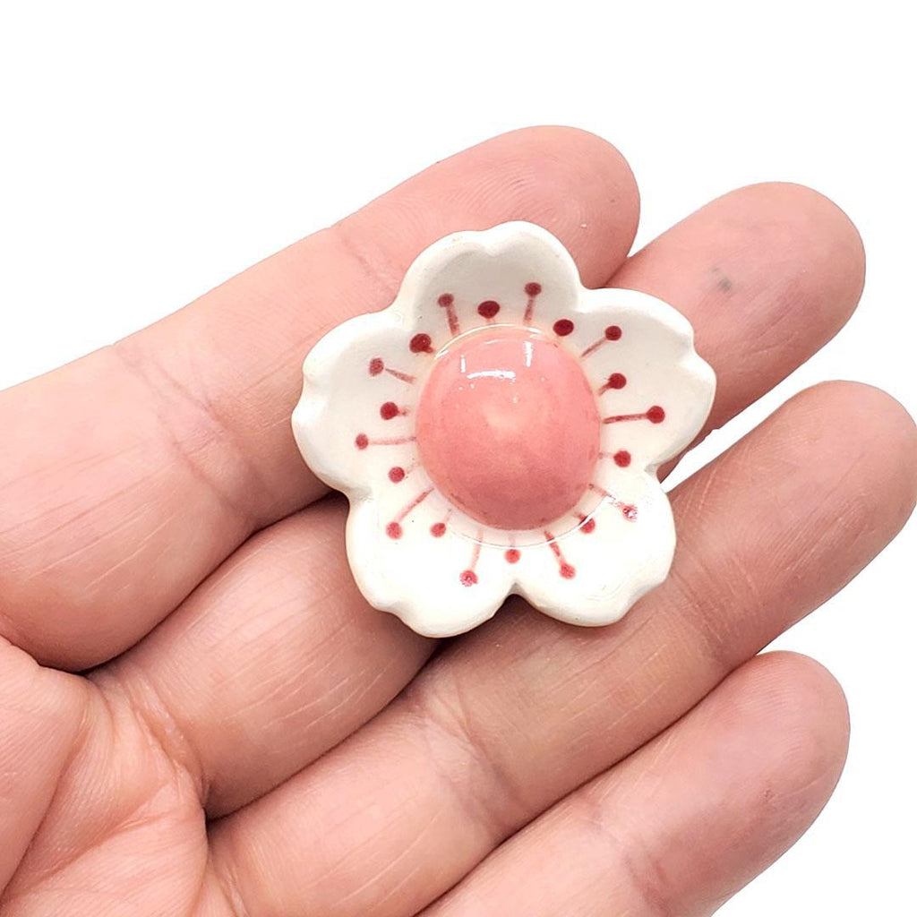 (20% Off) Ceramic Pin - White Sakura with Pink by Jennifer Fujimoto