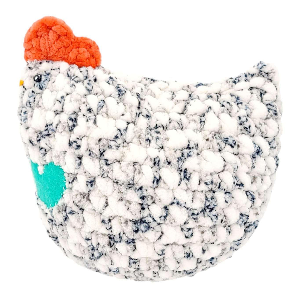 Plush Toy - Medium Chicken (Speckled White with Aqua Heart) by Moyo Workshop