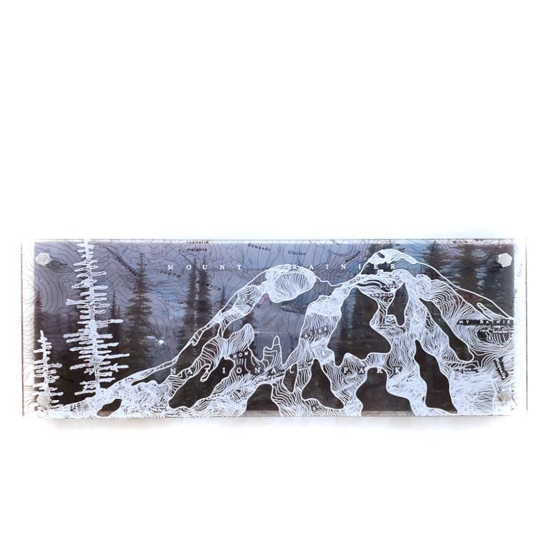 Wall Art - 16x6in - Mountain and Trees Mount Rainier Floating Frame Map by Modern Terrain