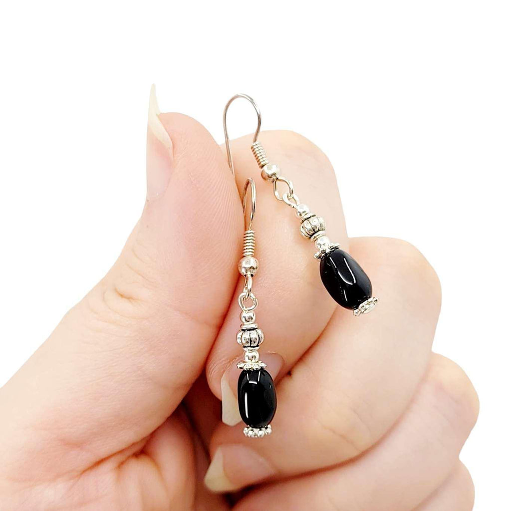 Earrings - Glass Bead Drops (Black) by Tiny Aloha