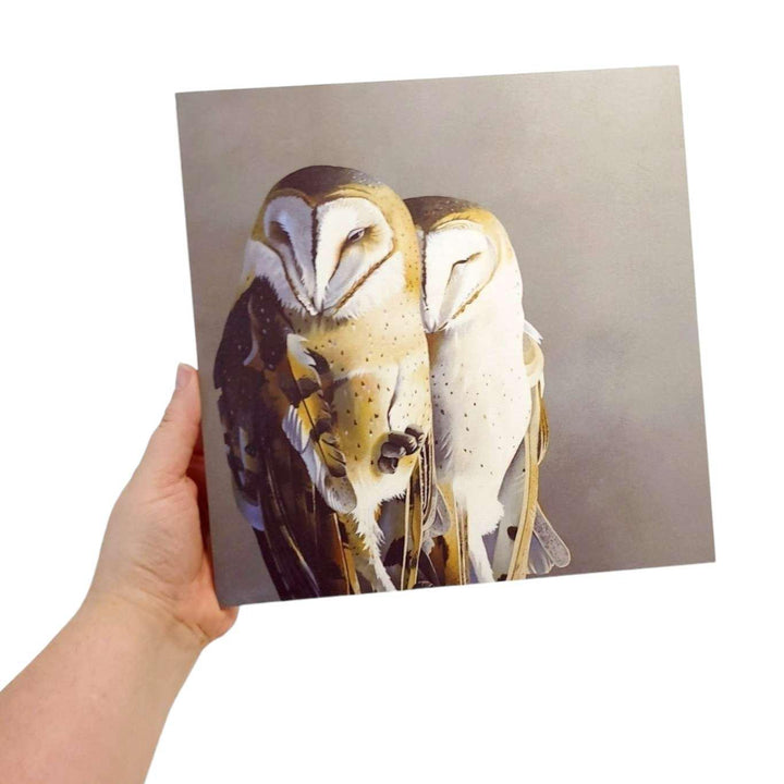 Wall Art - Barn Owl Pair on 10in x 10in Wood Panel by The Mincing Mockingbird