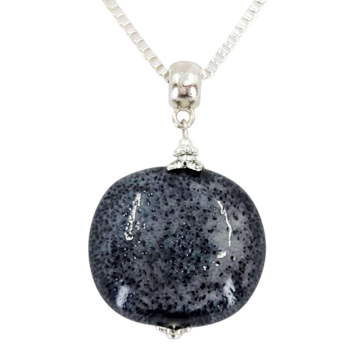 Necklace - Large Pillow Pendant (Black Ceramic, Silver Fill) by Tiny Aloha
