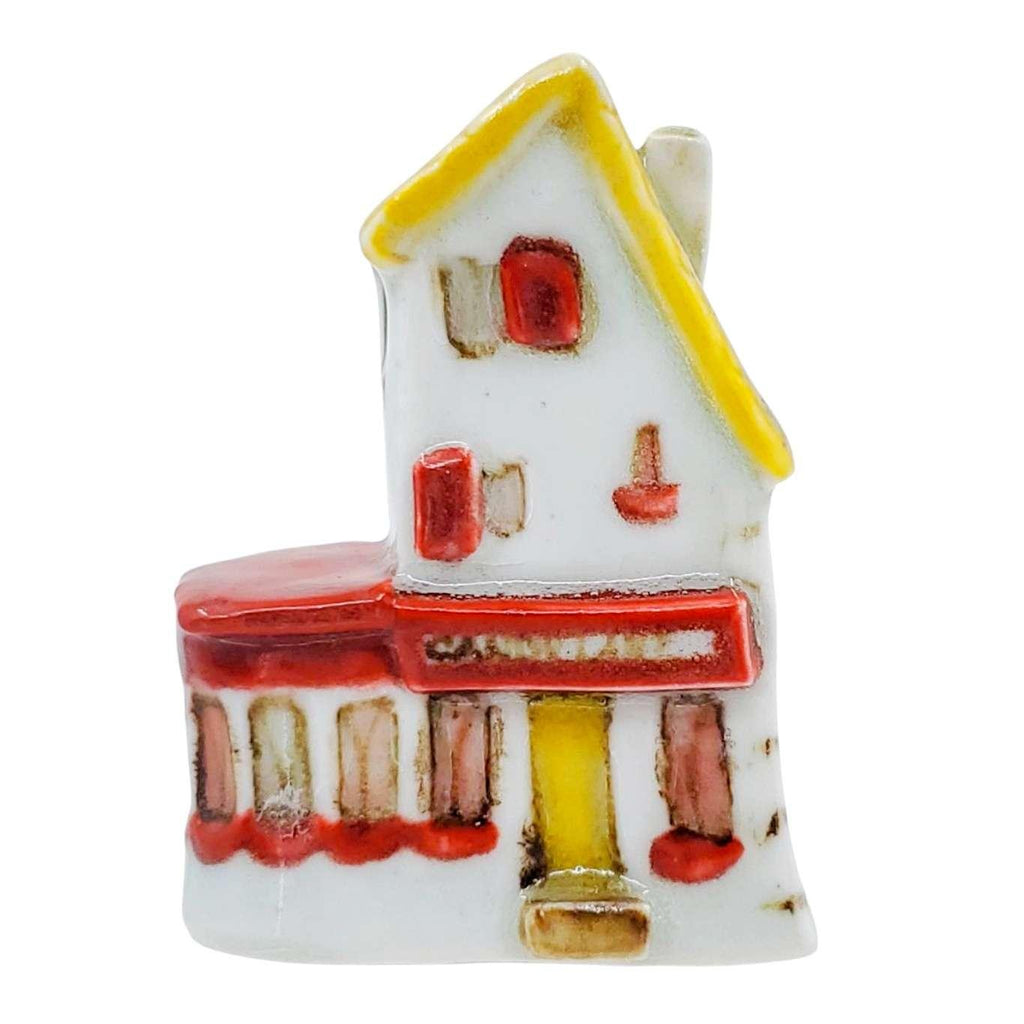 Collectible - Tiny House - Candy Lane (White Walls, Yellow Door, Red & Yellow Roof) by Mist Ceramics