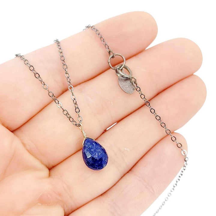 Necklace - Sterling Gemstone Drop (Lapis Lazuli) by Foamy Wader