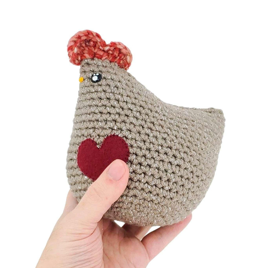 Plush Toy - Medium Chicken (Sparkle Brown with Dark Red Heart) by Moyo Workshop, image 2 of 7