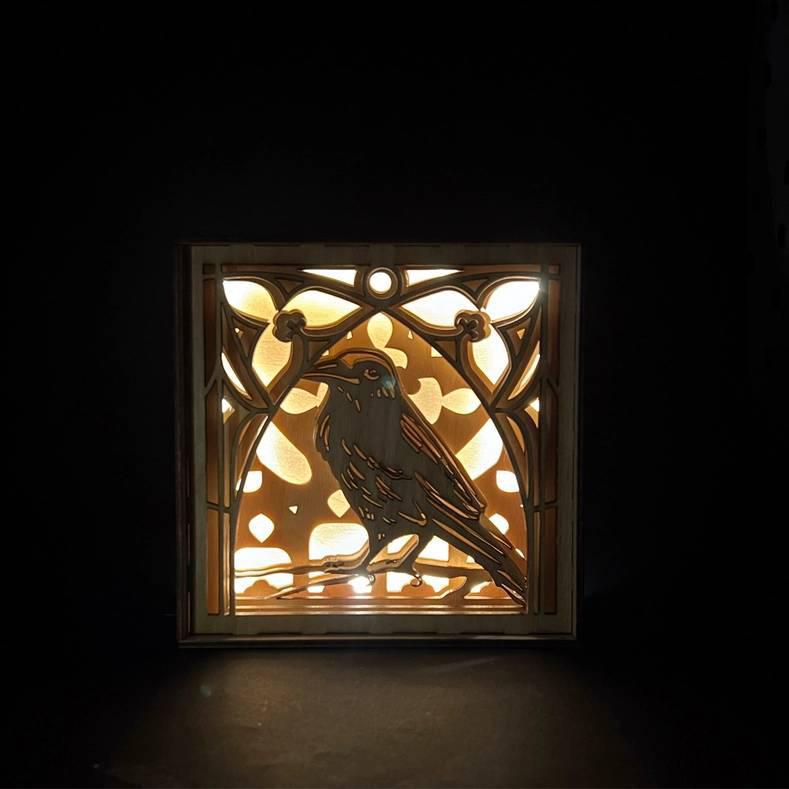 Lighted Shadowbox - Gothic Raven by Squirrel Taco Papercuts