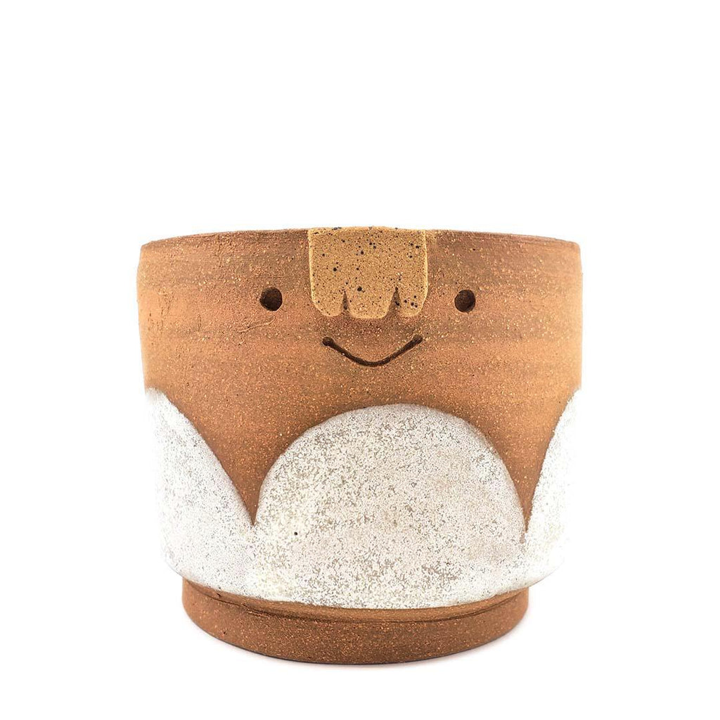 Friendly Planter-  M - Smiling with White Scallops (Teal Interior) by Kathy Manzella Ceramics