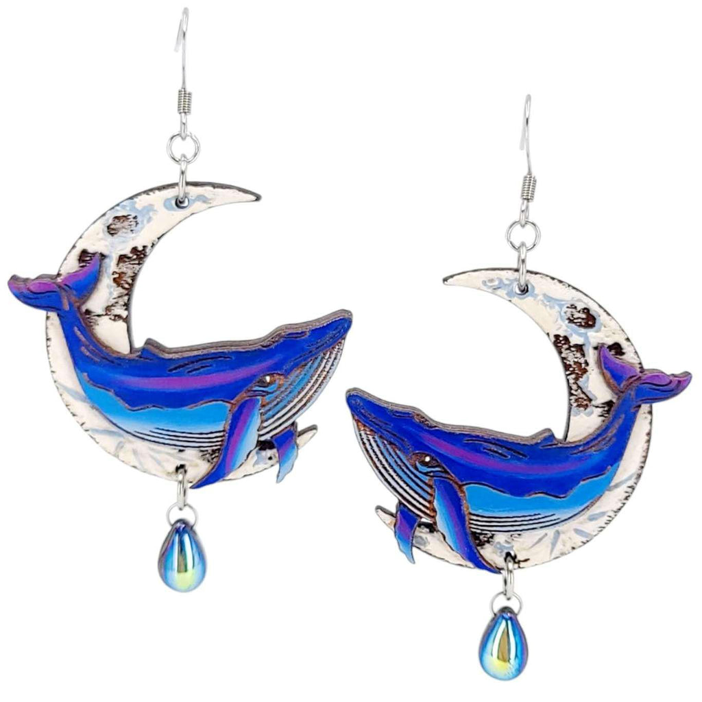 Earrings - Midnight Blue Celestial Whale (Silver French Hooks) by Fresh Cuttery