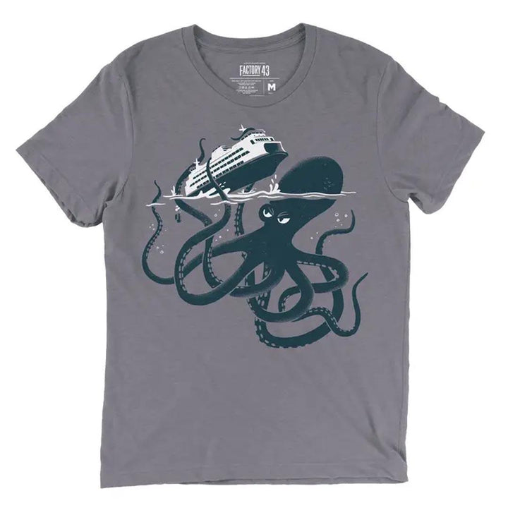 Adult Crew Neck - Kraken Ferry Heather Storm Gray Tee (XS - 3XL) by Factory 43