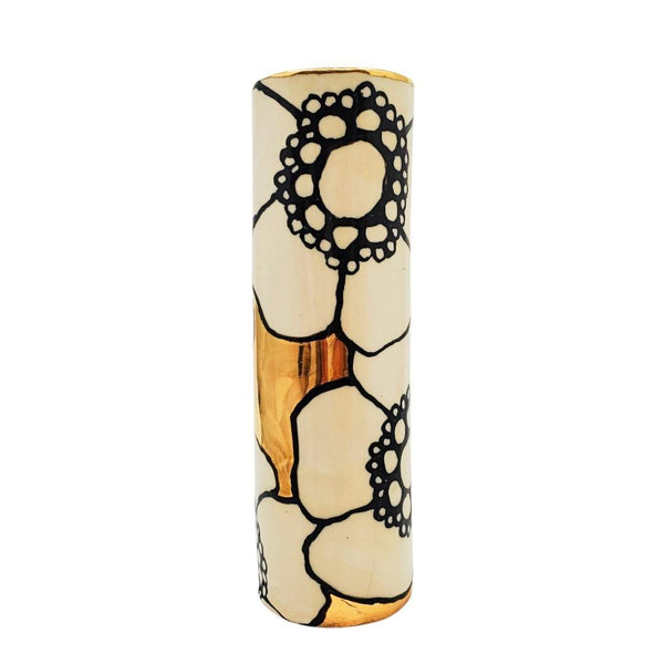 Vase - 6in - Floral Cylinder with 22k Gold Background (A) by Hsieh Clay SF