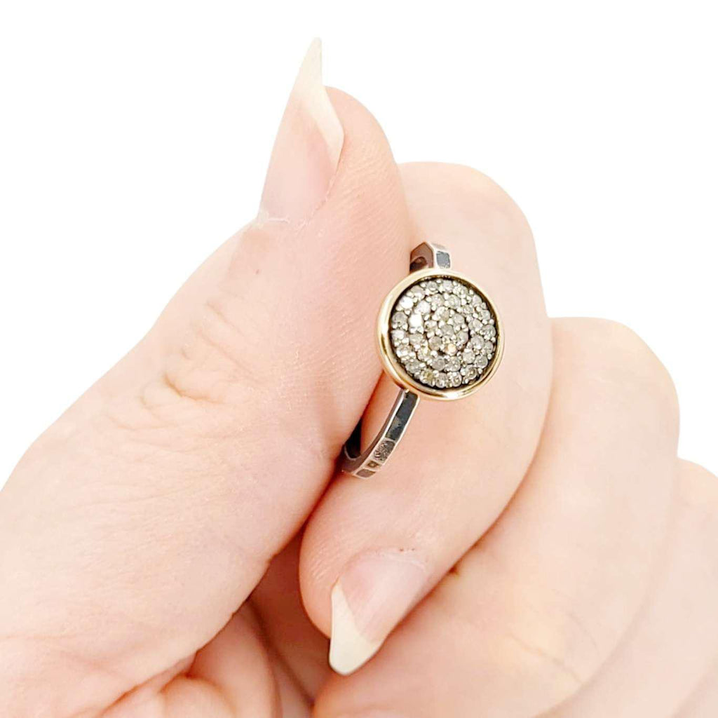 Ring - Size 5, 8 - 10mm Pave Diamond Hammered Band (14k Gold, Sterling Silver, Diamond) by 314 Studio