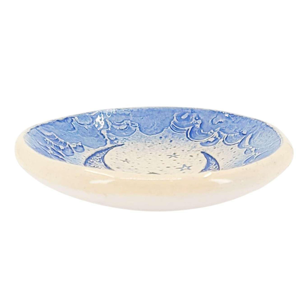 Ring Dish - 3 1/4 in = Crescent Moon Blue Round Pottery Dish by Walton Clay Studio