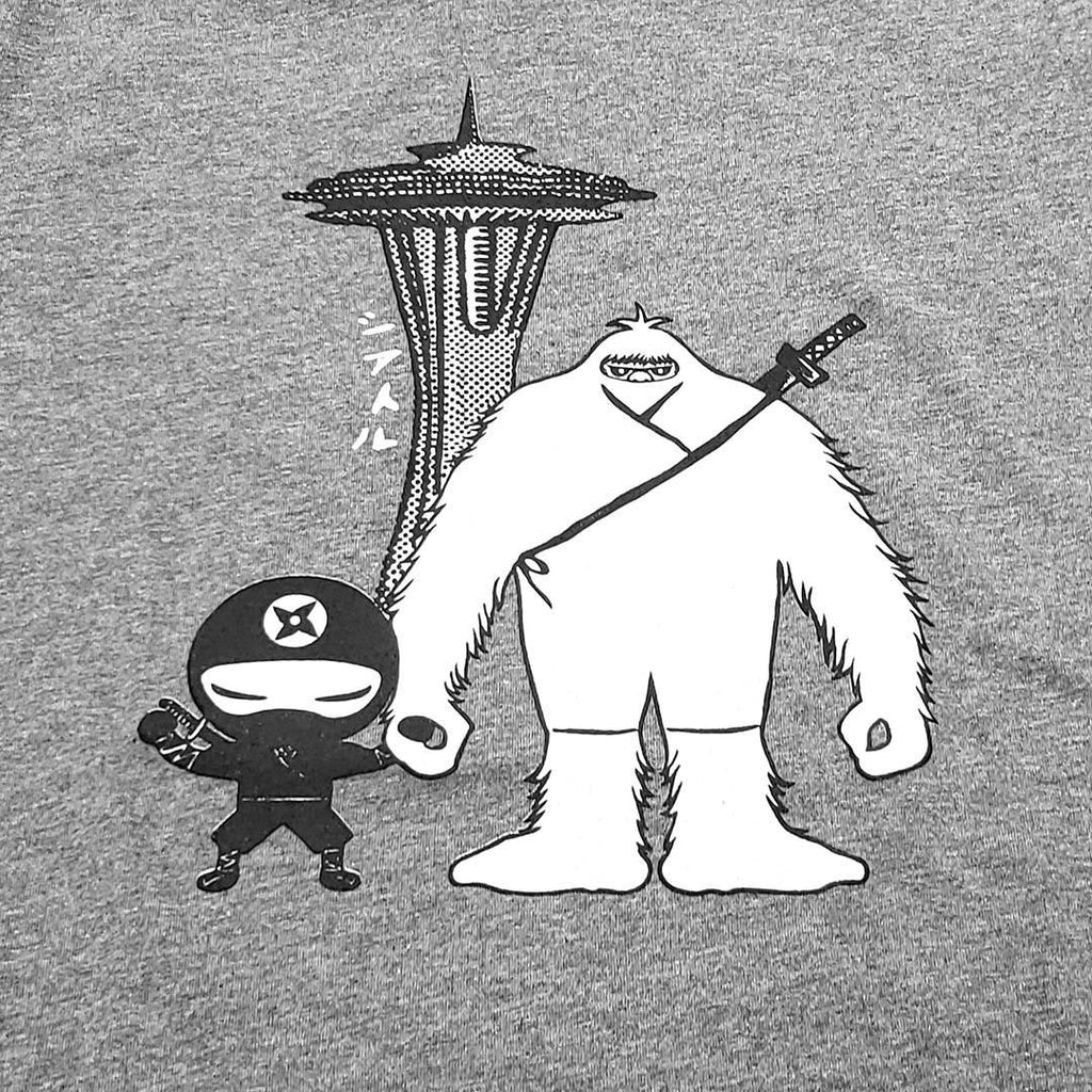 Adult Tee - Ninja and Yeti Space Needle Gray Crew Neck (M & XL) by Namu