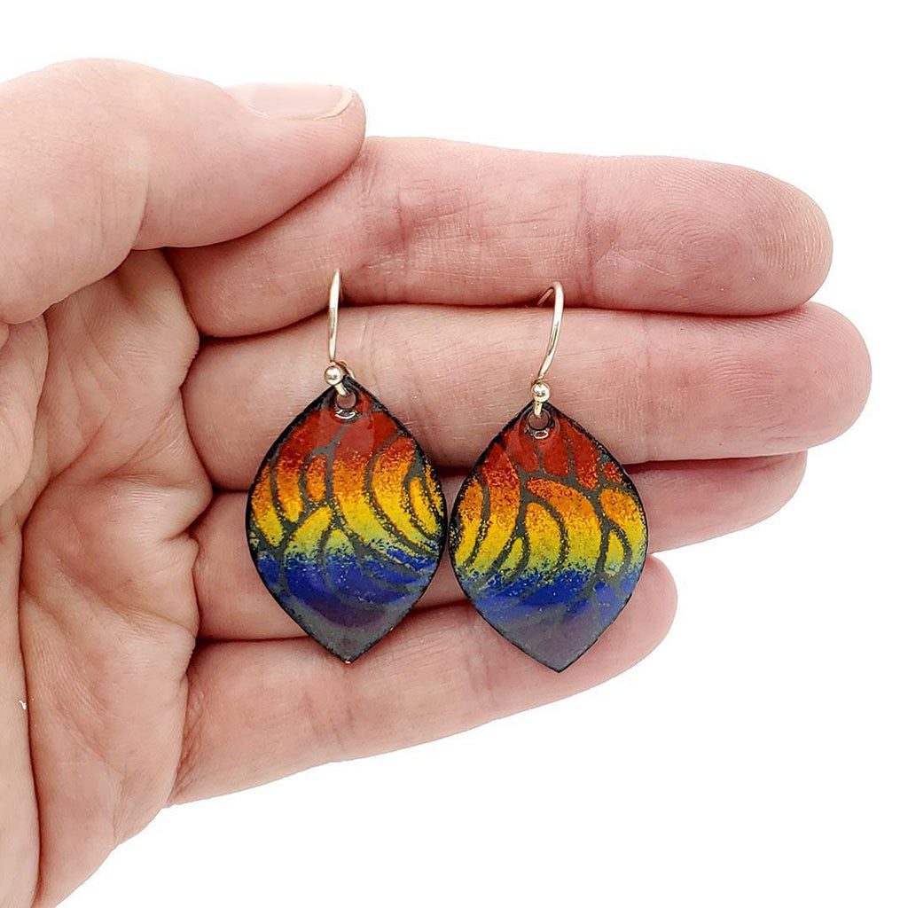 Earrings - Wide Marquise (Rainbow on Gray) by Magpie Mouse Studios