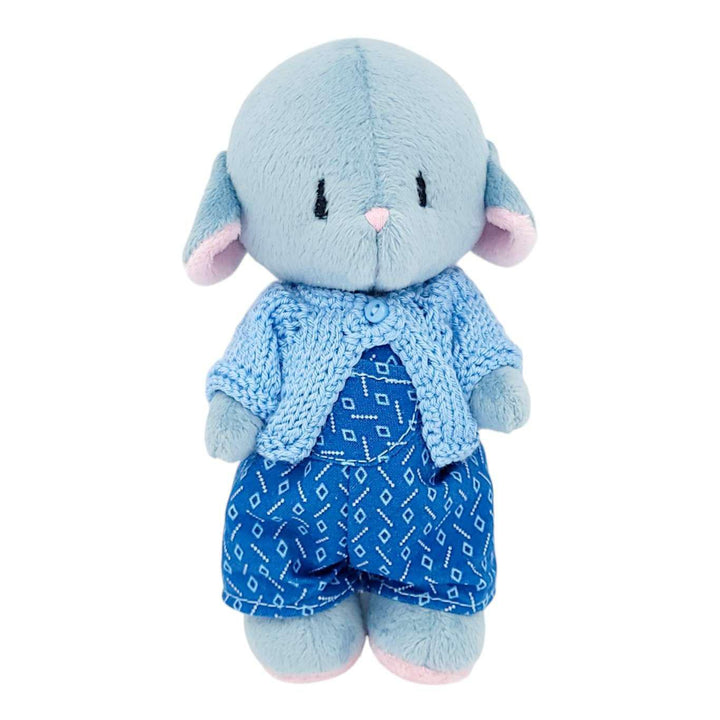 Plush - Gray Mouse in Blue Geo Overalls and Gray Cardigan by Frank and Bubby
